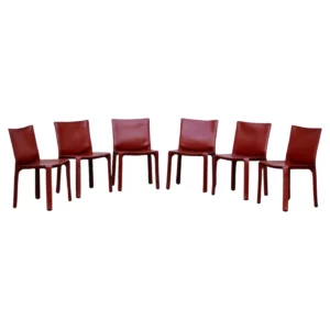 Mario Bellini for Cassina Set of Six 'Cab' Chairs in Red Brown Leather