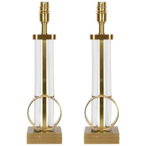 Paire de lampes en bronze et cristal